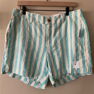 NWT Old Navy Linen Blend White and Turquoise Striped Everyday Shorts Size 10